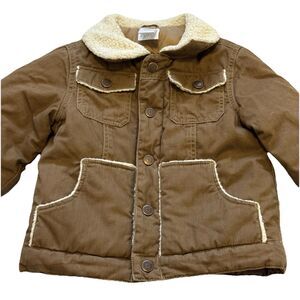 Gymboree Kids XS 4 Tan Winter Coat Jacket Sherpa Collar Snap Button Elbow Patch
